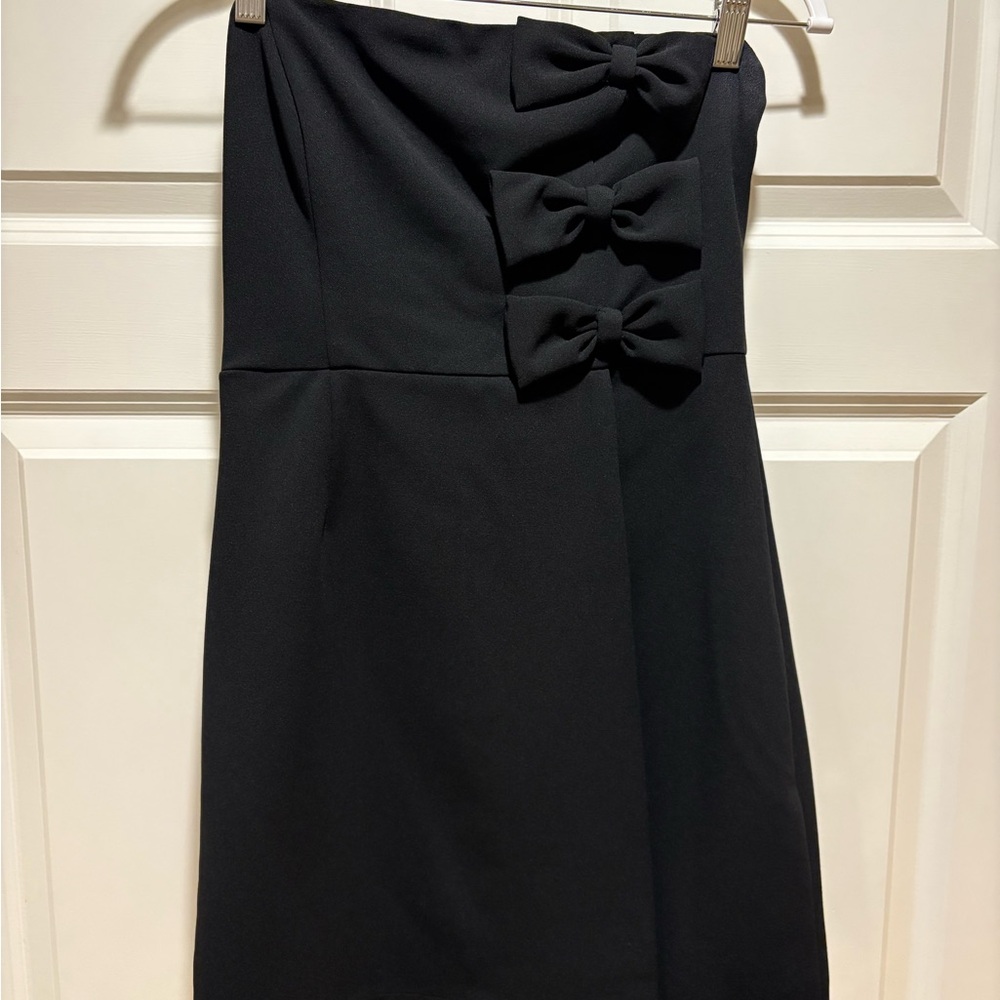 Aqua Black Strapless Dress with Bows